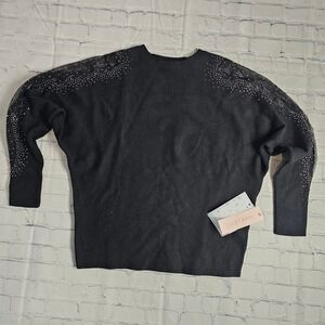 Sweet Rain Black Lace Rhinestone Embellished Batwing Sweater T39251-B Large NWT